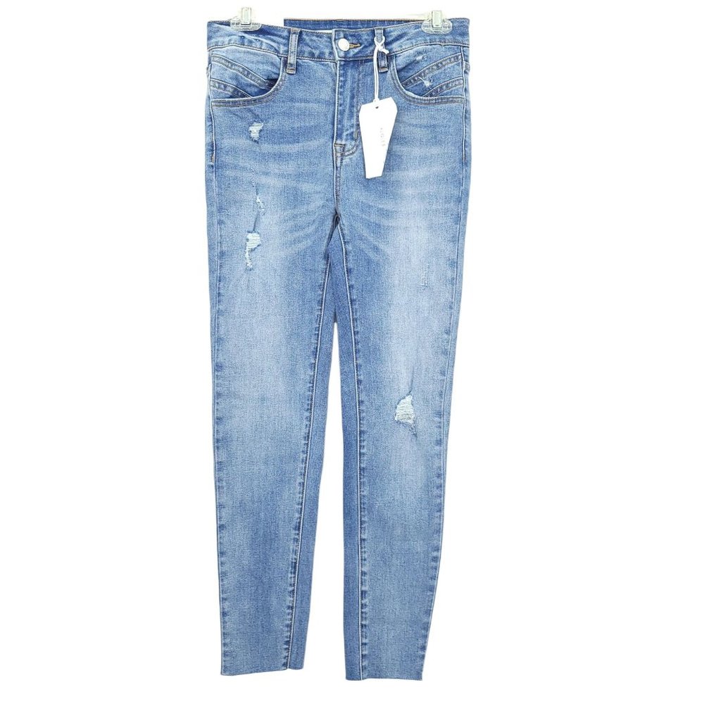 Klique B Skinny Ankle Jeans NEW Sz 5 Distressed Raw Hem Stretch Denim High Rise